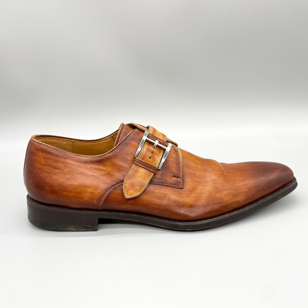 Magnanni Mens 10.5 Marco Single Monk Strap Leather Loafers Tan Burnished Classic
